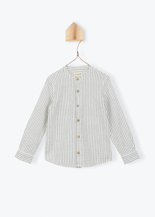 Striped Mao Collar Shirt
