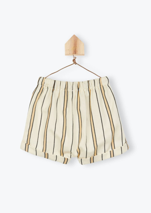 Beige Striped Cotton Shorts