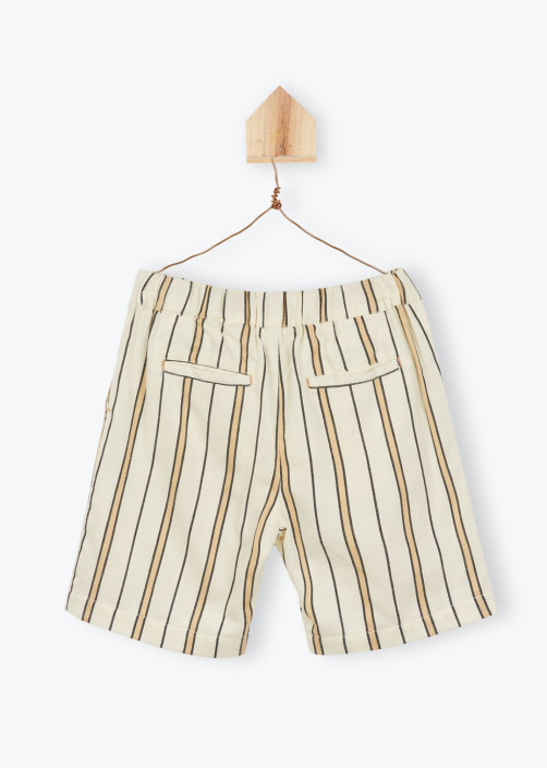 Beige Striped Cotton Shorts