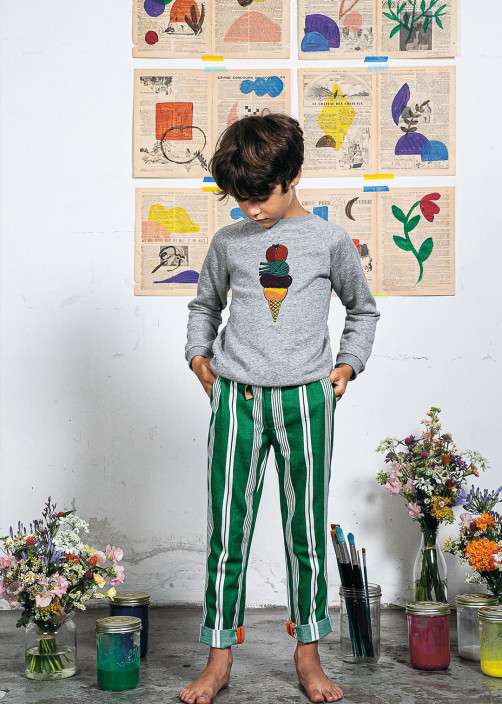 Green Striped Cotton Trousers
