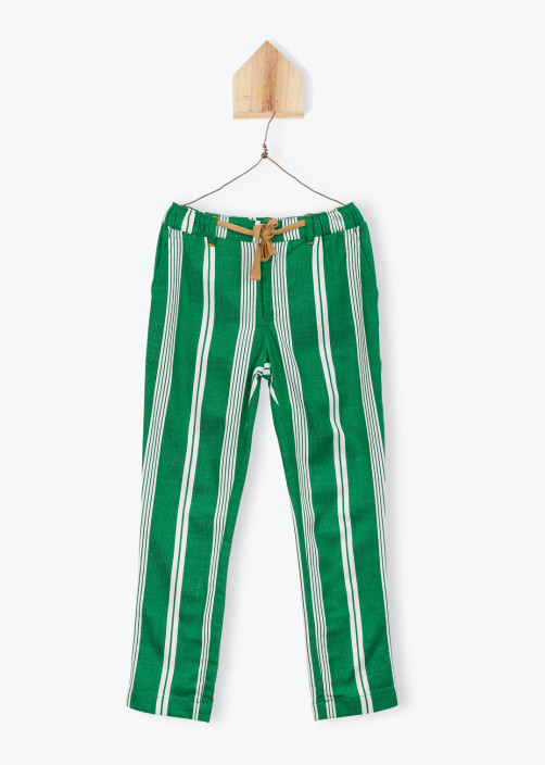 Green Striped Cotton Trousers